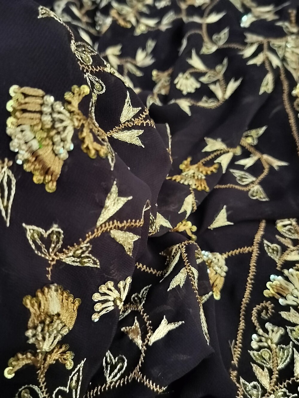 coffee brown color sari Embroidered Floral with Gold Threading